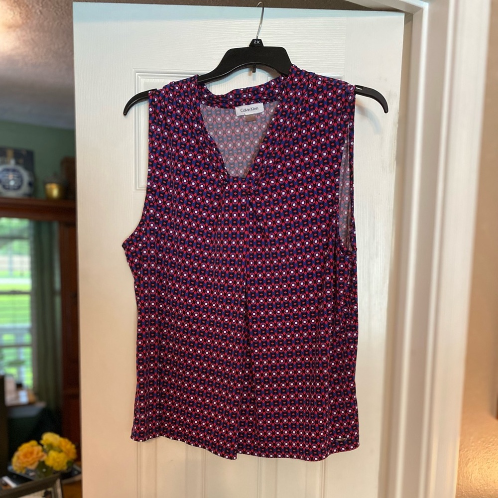 Calvin Klein Purple Sleeveless Notched Collar Blouse
